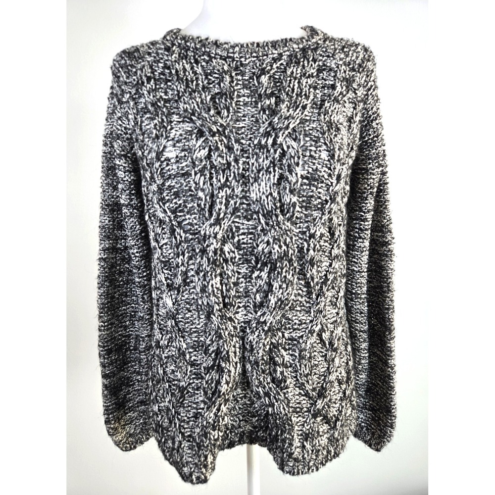 Women's Massimo Dutti Chunky Cable Knit Pullover Sz Medium Gray White Quiet Lux